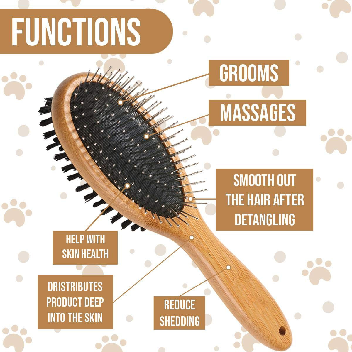Kylepet Double-Sided Slicker Brush with Bamboo Handle for Grooming Long-Haired Dogs and Cats - Effective for Shedding, Tangles, and Dead Undercoat Removal