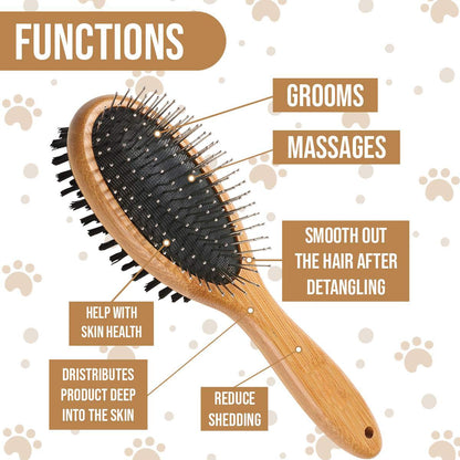 Kylepet Double-Sided Slicker Brush with Bamboo Handle for Grooming Long-Haired Dogs and Cats - Effective for Shedding, Tangles, and Dead Undercoat Removal