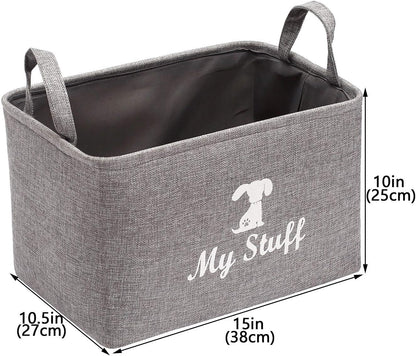 Canvas Dog Toy Storage Basket - Stylish Organizer for Dog Toys, Blankets, and Clothing - Gray