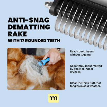Large 2-in-1 Dog Grooming Brush for Shedding - Blue Deshedding Tool with Undercoat Rake and Dematting Comb for Medium to Large Double Coated Breeds