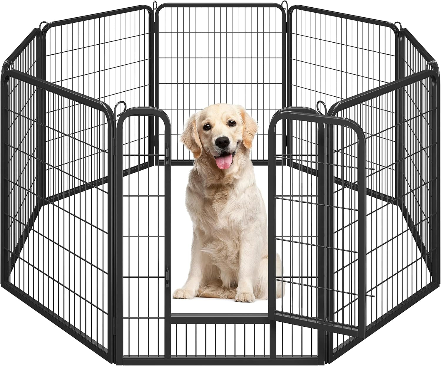 Wide Panel Dog Playpen, 8 Panels 40 Inch High Pet Pen with Gate, Portable Indoor Outdoor Fence for Medium/Large Breed Dogs