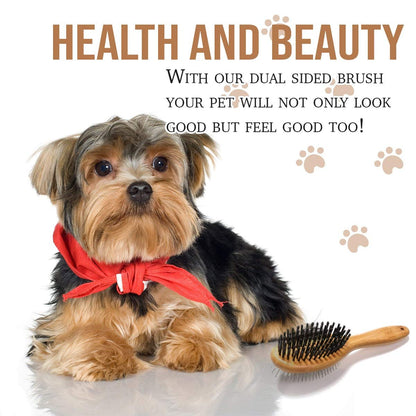 Kylepet Double-Sided Slicker Brush with Bamboo Handle for Grooming Long-Haired Dogs and Cats - Effective for Shedding, Tangles, and Dead Undercoat Removal