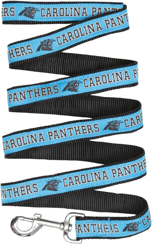 NFL Licensed Carolina Panthers Large Pet Leash - Durable Satin Dog and Cat Walking Strap with Embroidered Team Name and Logo