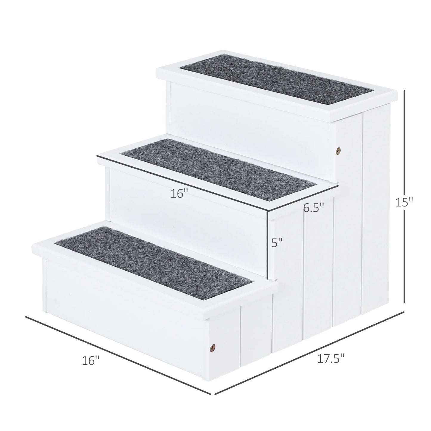 4-Step Wooden Carpeted Non-Slip Pet Stairs Ramp for Cats and Small Dogs - White