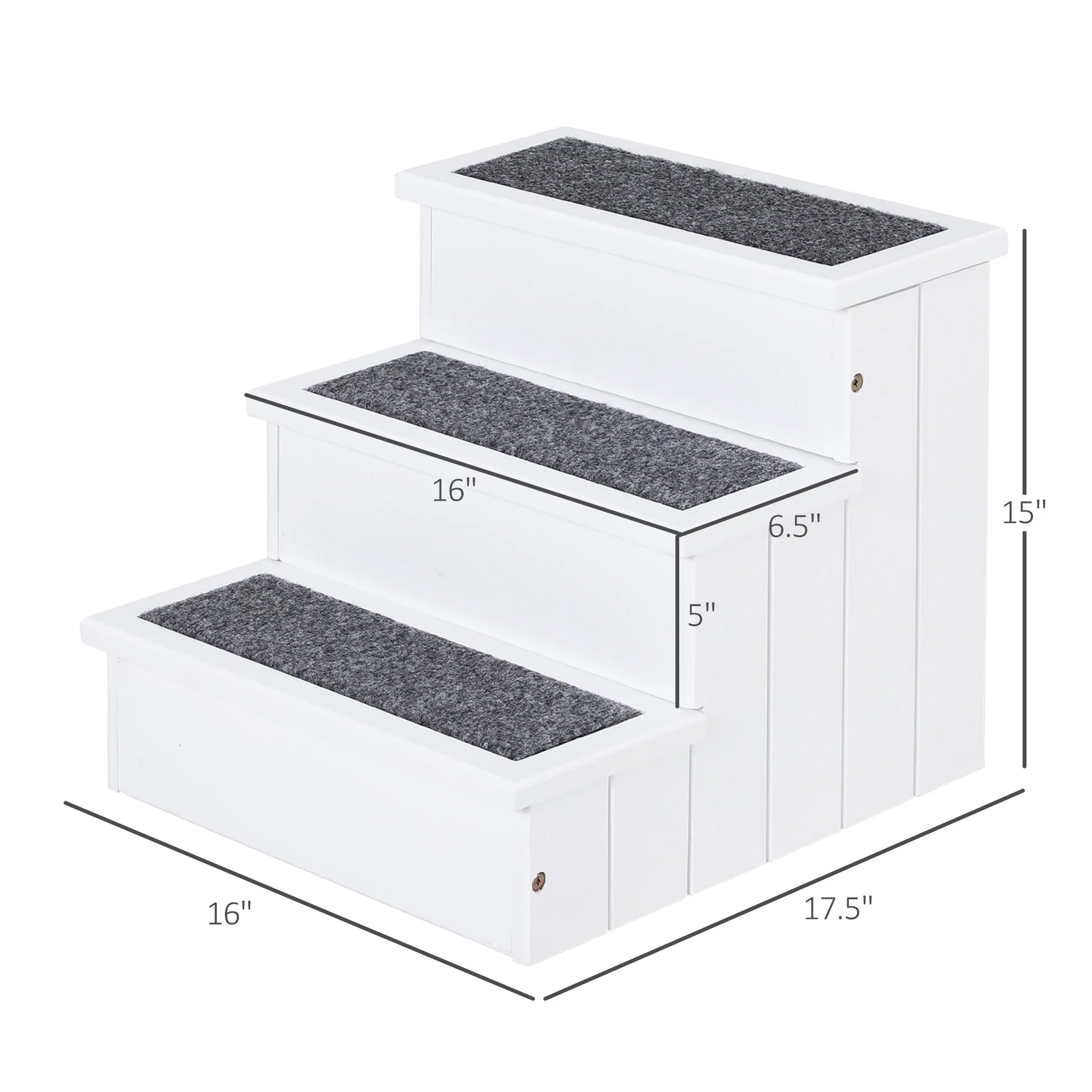 4-Step Wooden Carpeted Non-Slip Pet Stairs Ramp for Cats and Small Dogs - White