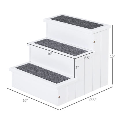 4-Step Wooden Carpeted Non-Slip Pet Stairs Ramp for Cats and Small Dogs - White