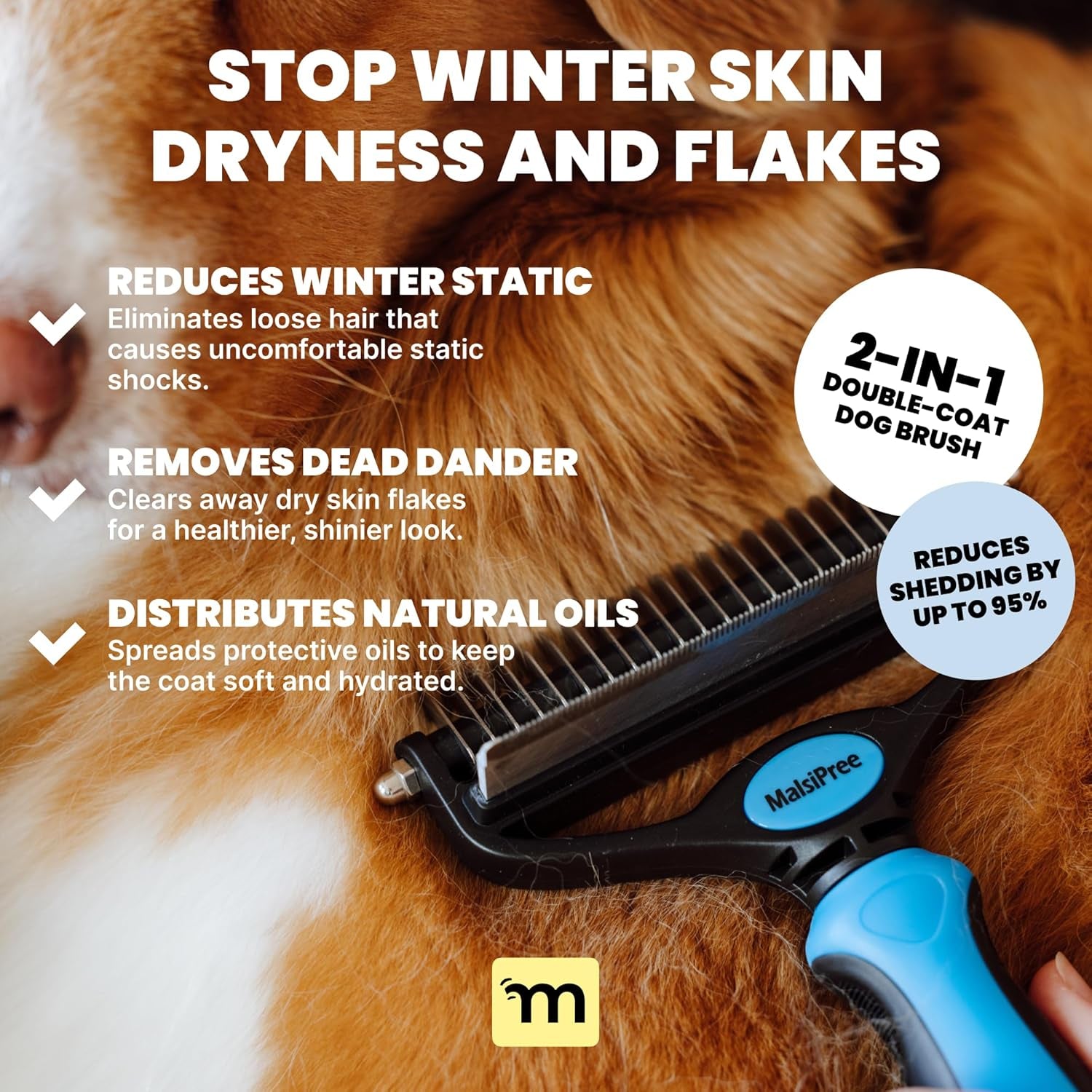 Large 2-in-1 Dog Grooming Brush for Shedding - Blue Deshedding Tool with Undercoat Rake and Dematting Comb for Medium to Large Double Coated Breeds