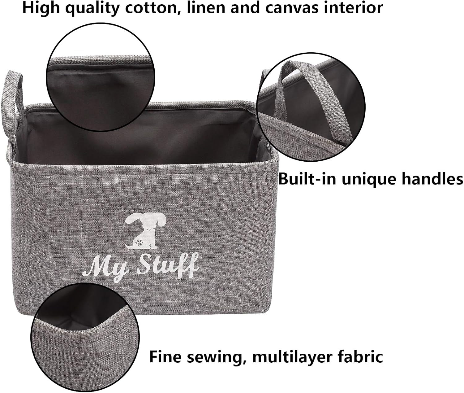 Canvas Dog Toy Storage Basket - Stylish Organizer for Dog Toys, Blankets, and Clothing - Gray