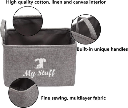 Canvas Dog Toy Storage Basket - Stylish Organizer for Dog Toys, Blankets, and Clothing - Gray