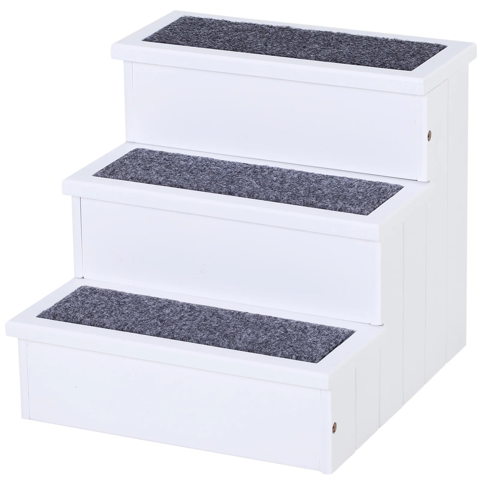4-Step Wooden Carpeted Non-Slip Pet Stairs Ramp for Cats and Small Dogs - White