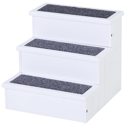 4-Step Wooden Carpeted Non-Slip Pet Stairs Ramp for Cats and Small Dogs - White