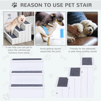 4-Step Wooden Carpeted Non-Slip Pet Stairs Ramp for Cats and Small Dogs - White