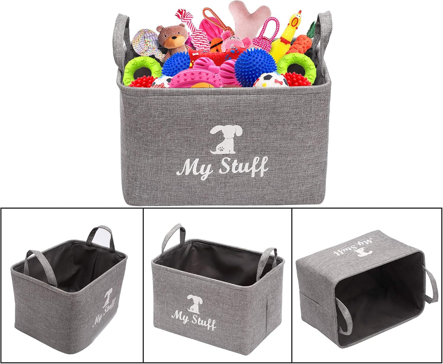 Canvas Dog Toy Storage Basket - Stylish Organizer for Dog Toys, Blankets, and Clothing - Gray