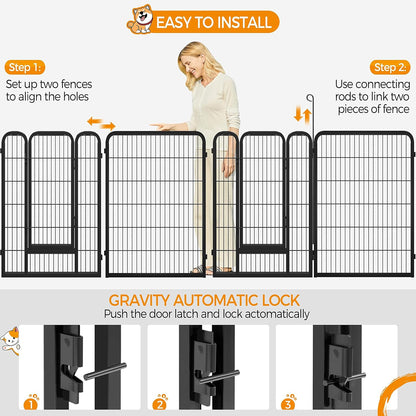 Wide Panel Dog Playpen, 8 Panels 40 Inch High Pet Pen with Gate, Portable Indoor Outdoor Fence for Medium/Large Breed Dogs