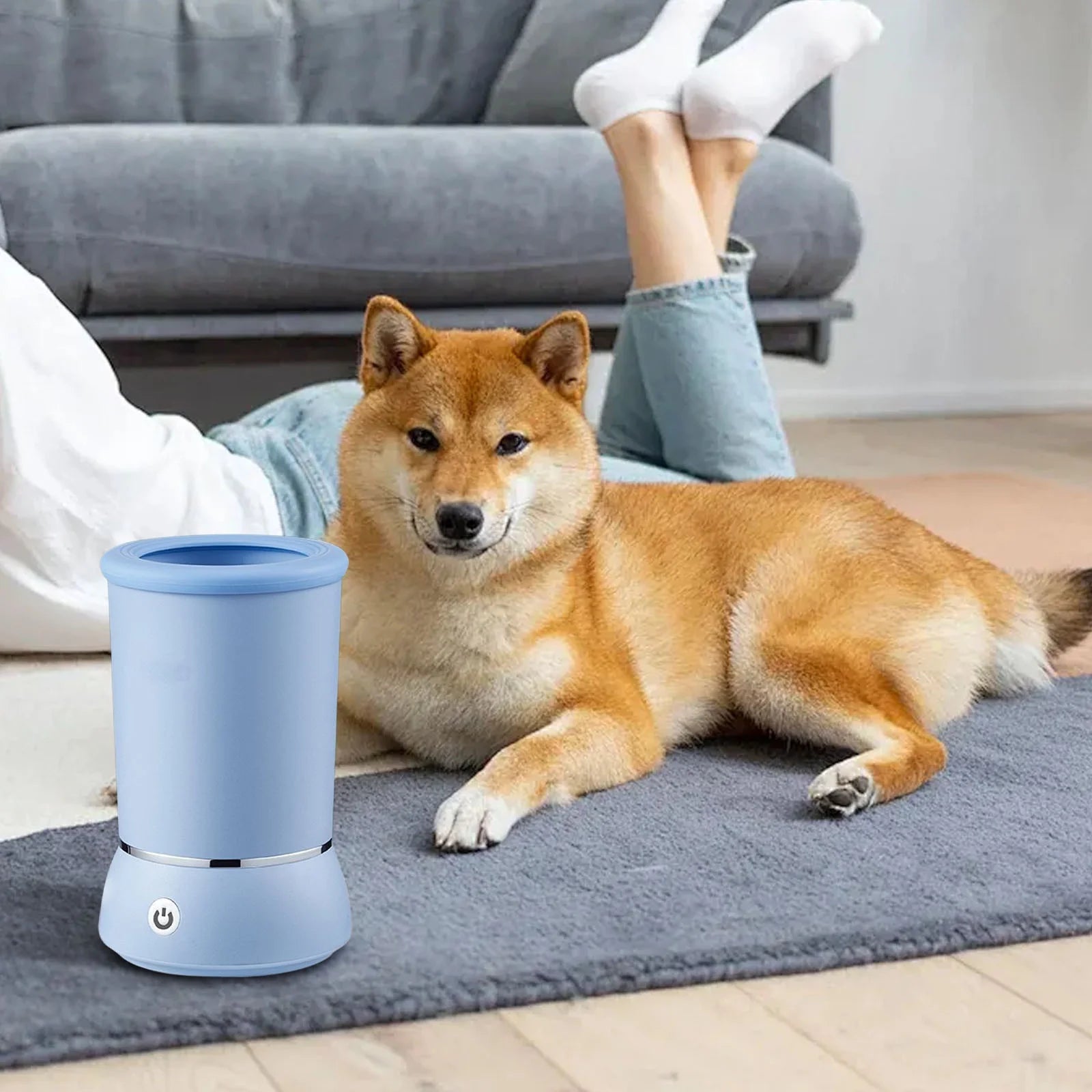 Blue Pet Paw Cleaning Mat for Dogs and Cats - Automatic Non-Wiping Paw Washer, Plastic Grooming Device (6.89 x 4.25 x 4.25 Inches)