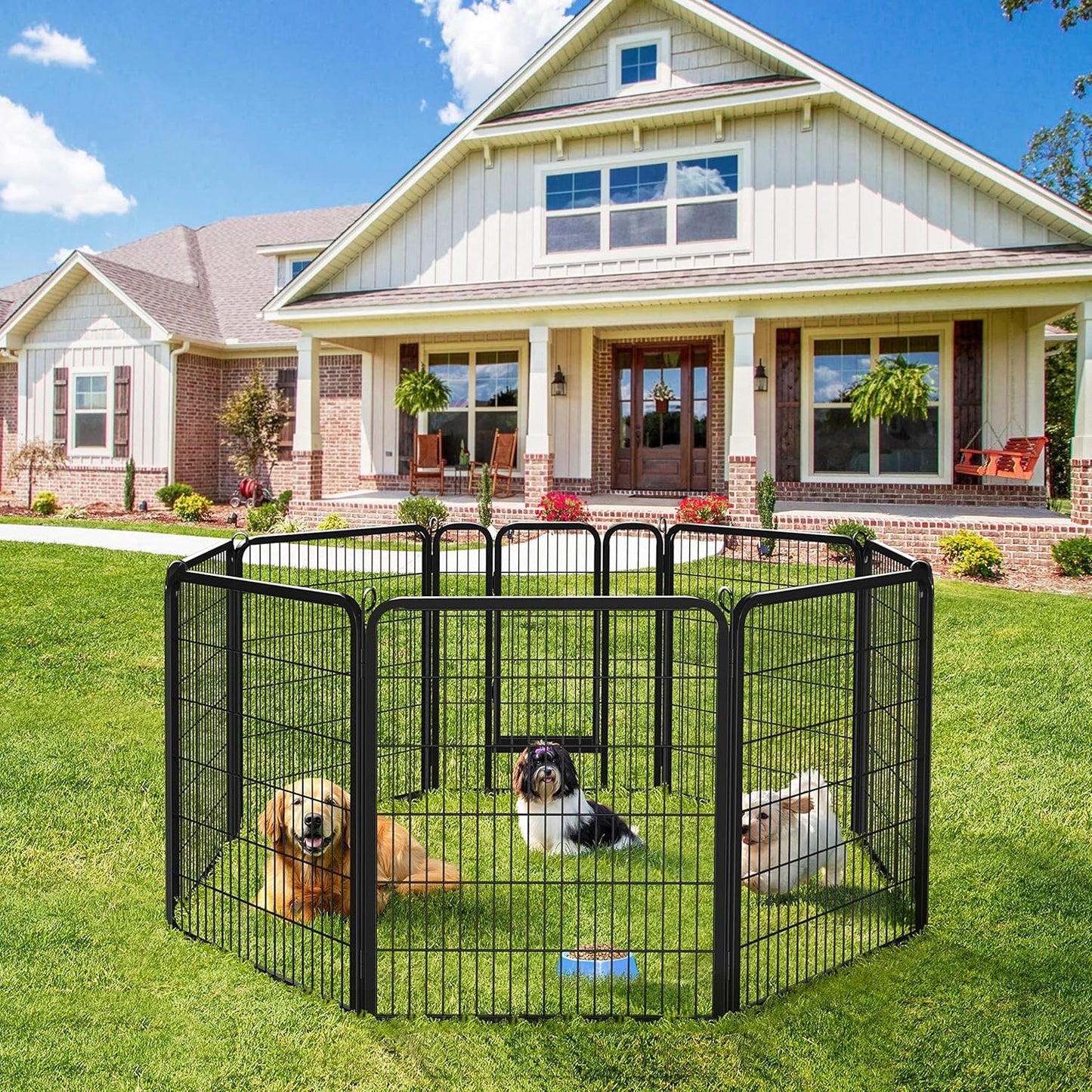 Wide Panel Dog Playpen, 8 Panels 40 Inch High Pet Pen with Gate, Portable Indoor Outdoor Fence for Medium/Large Breed Dogs
