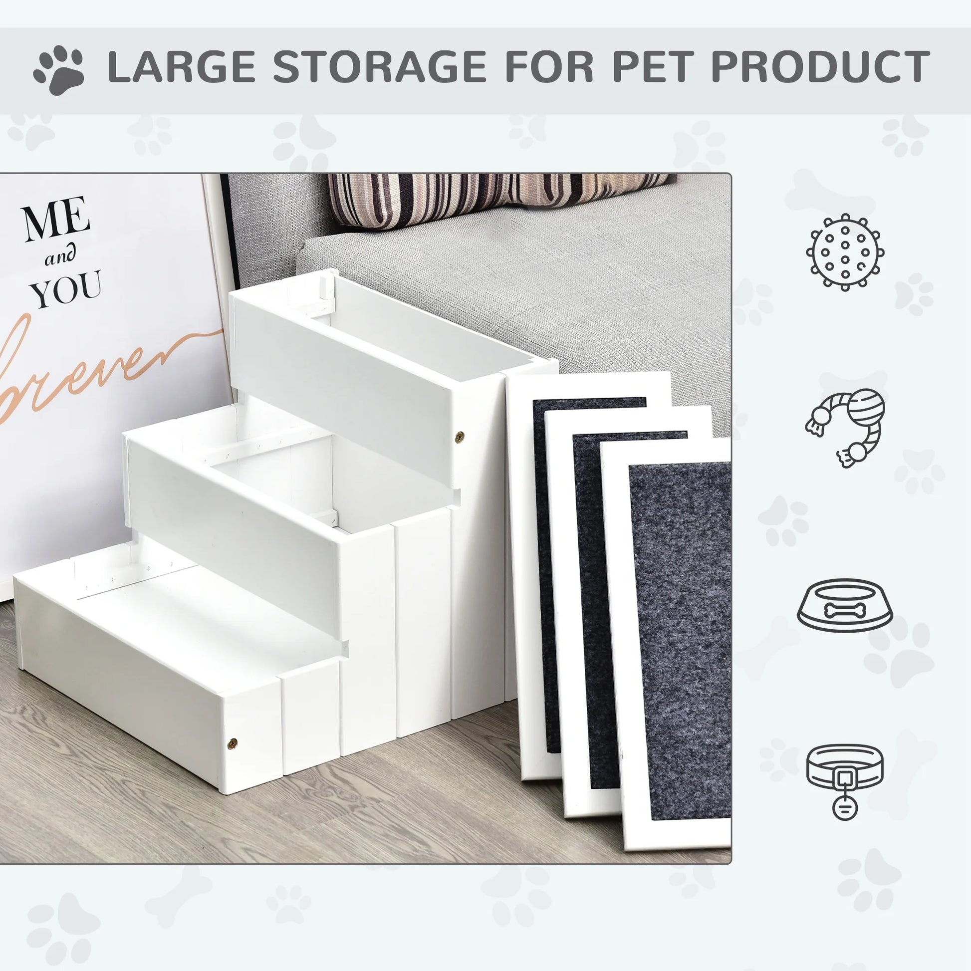 4-Step Wooden Carpeted Non-Slip Pet Stairs Ramp for Cats and Small Dogs - White