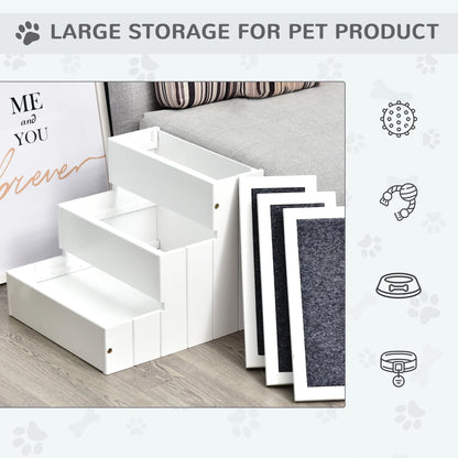 4-Step Wooden Carpeted Non-Slip Pet Stairs Ramp for Cats and Small Dogs - White