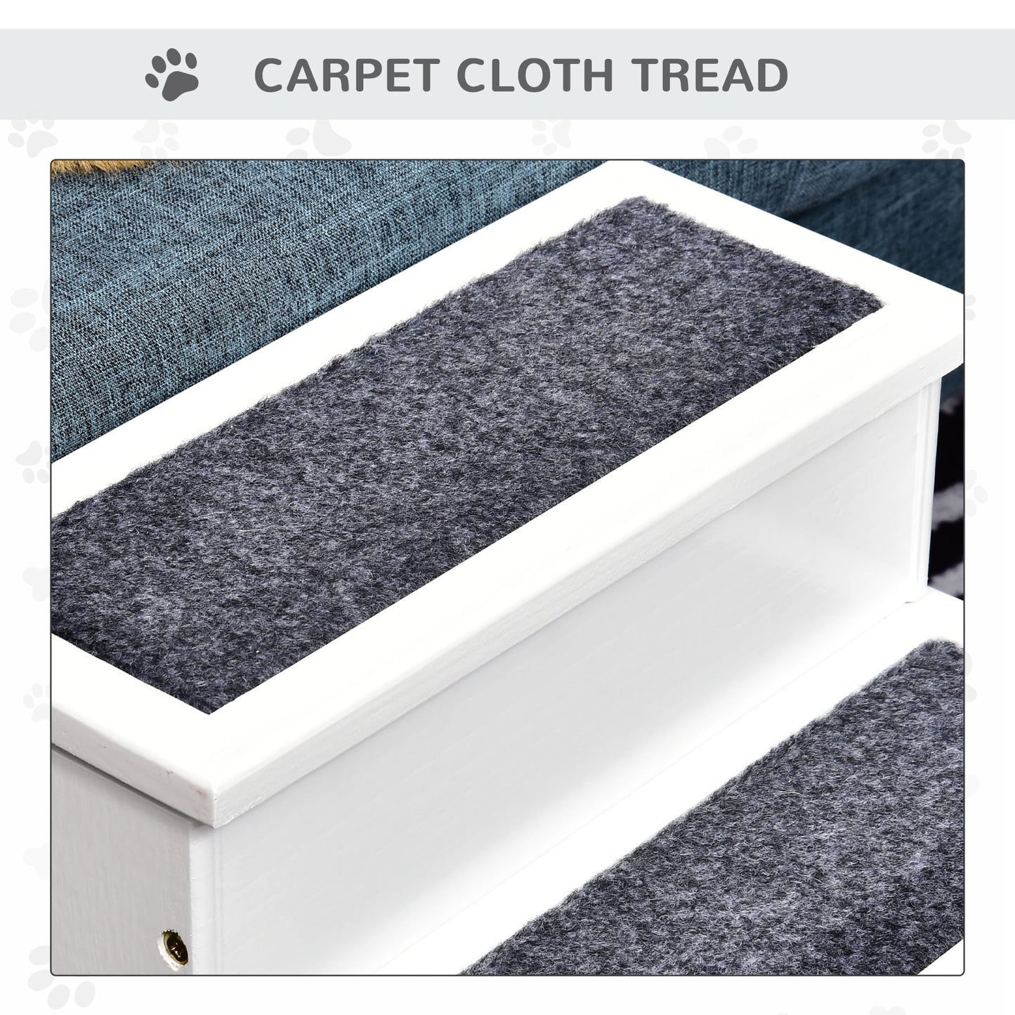 4-Step Wooden Carpeted Non-Slip Pet Stairs Ramp for Cats and Small Dogs - White