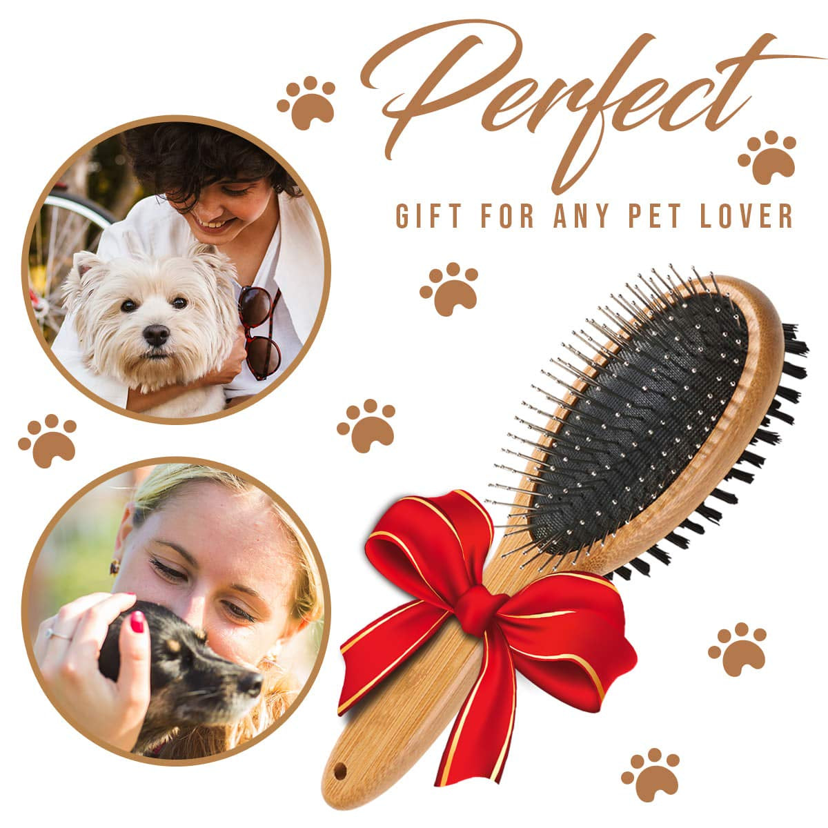 Kylepet Double-Sided Slicker Brush with Bamboo Handle for Grooming Long-Haired Dogs and Cats - Effective for Shedding, Tangles, and Dead Undercoat Removal