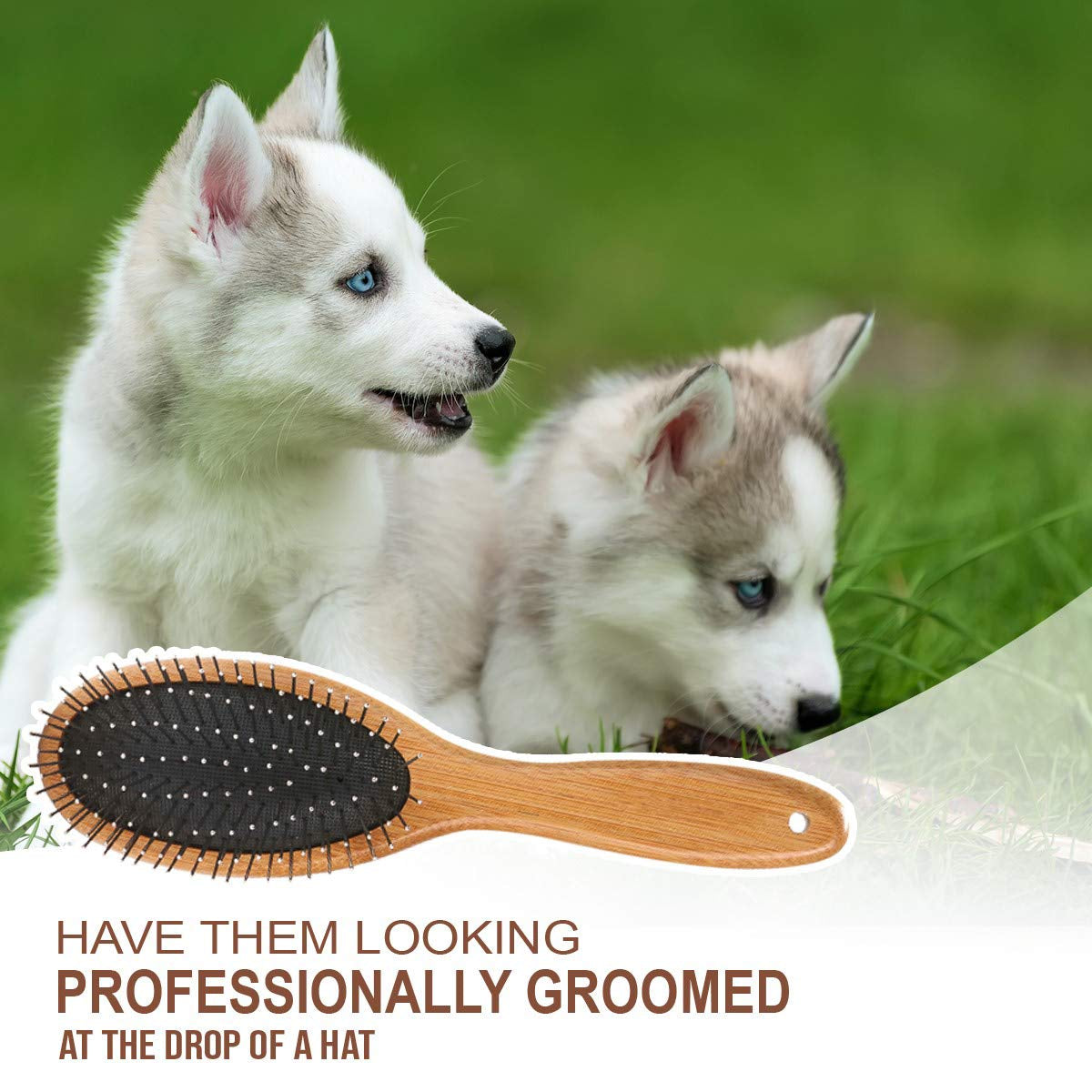 Kylepet Double-Sided Slicker Brush with Bamboo Handle for Grooming Long-Haired Dogs and Cats - Effective for Shedding, Tangles, and Dead Undercoat Removal