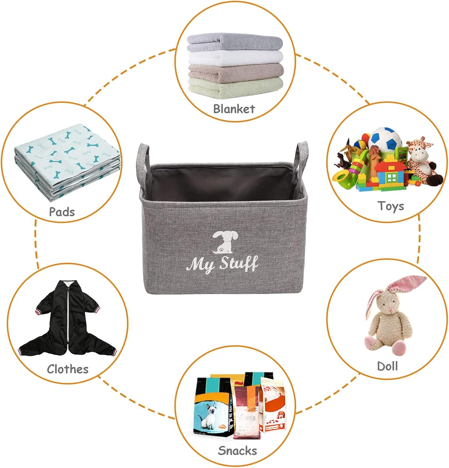Canvas Dog Toy Storage Basket - Stylish Organizer for Dog Toys, Blankets, and Clothing - Gray