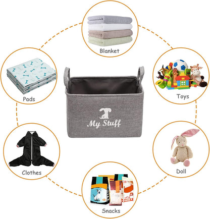 Canvas Dog Toy Storage Basket - Stylish Organizer for Dog Toys, Blankets, and Clothing - Gray