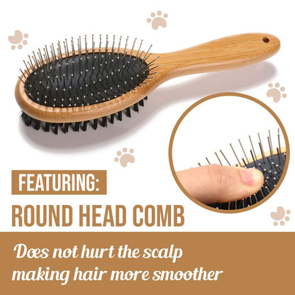 Kylepet Double-Sided Slicker Brush with Bamboo Handle for Grooming Long-Haired Dogs and Cats - Effective for Shedding, Tangles, and Dead Undercoat Removal