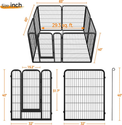 Wide Panel Dog Playpen, 8 Panels 40 Inch High Pet Pen with Gate, Portable Indoor Outdoor Fence for Medium/Large Breed Dogs