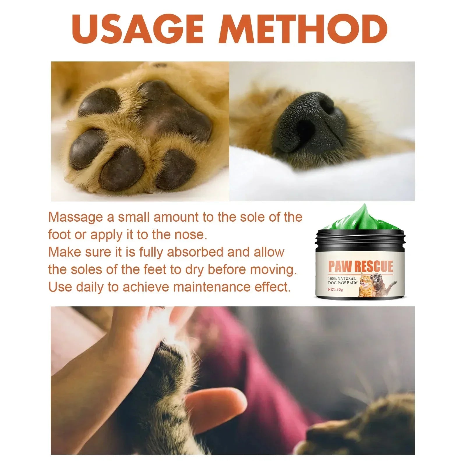 Pet Paw Care Cream and Cleaner for Dogs and Cats - Moisturizing Balm for Healthy Paws, 30G