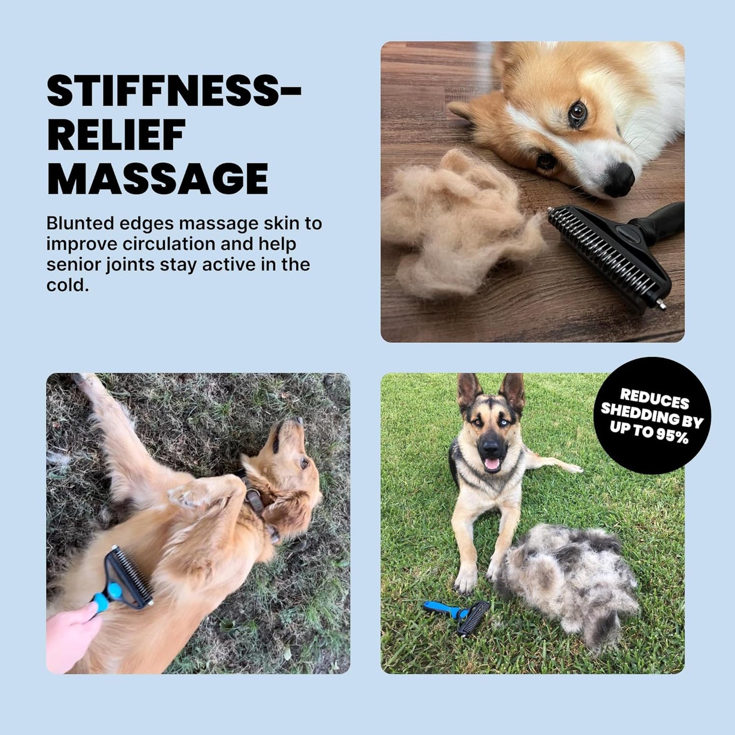Large 2-in-1 Dog Grooming Brush for Shedding - Blue Deshedding Tool with Undercoat Rake and Dematting Comb for Medium to Large Double Coated Breeds