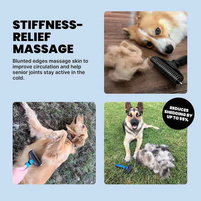 Large 2-in-1 Dog Grooming Brush for Shedding - Blue Deshedding Tool with Undercoat Rake and Dematting Comb for Medium to Large Double Coated Breeds