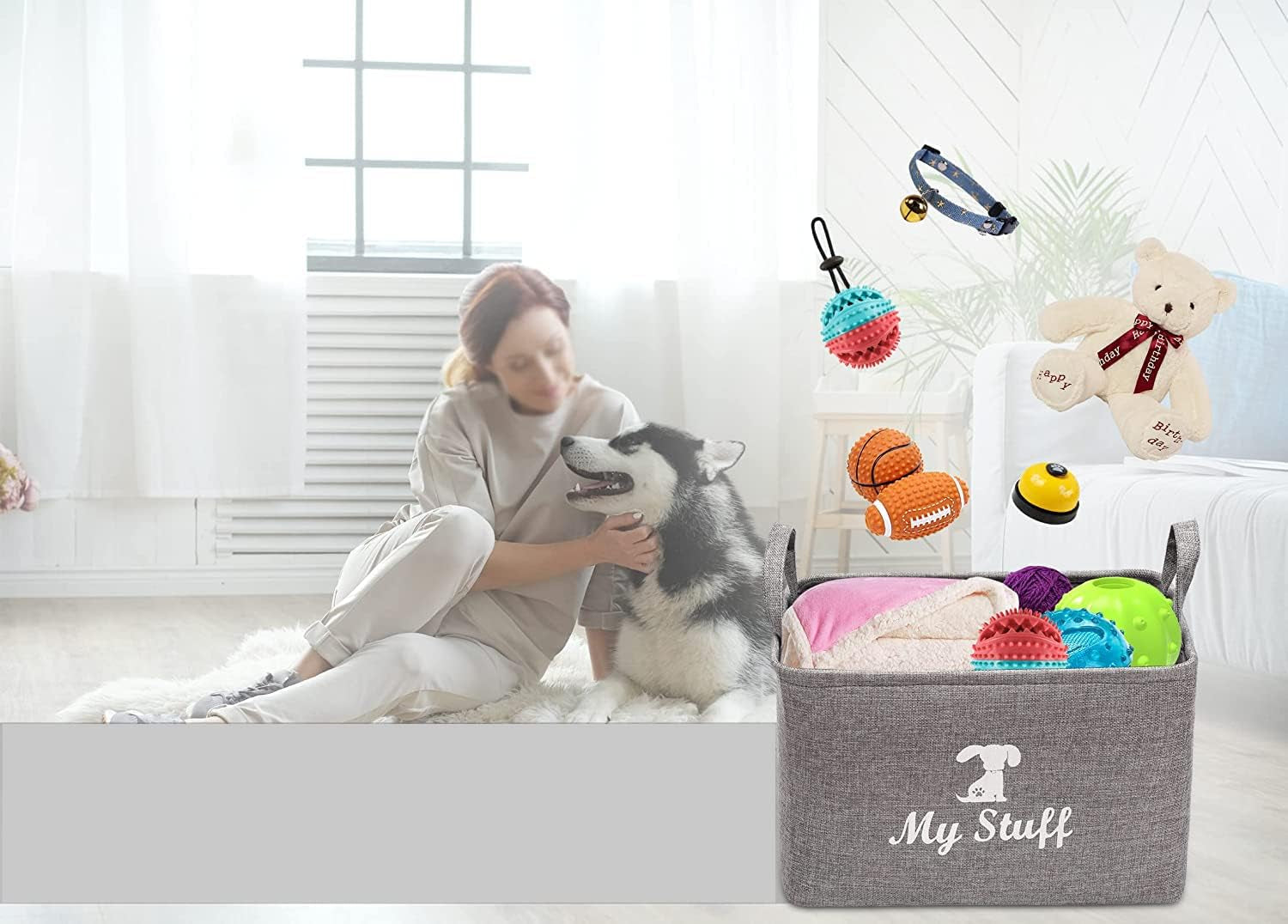 Canvas Dog Toy Storage Basket - Stylish Organizer for Dog Toys, Blankets, and Clothing - Gray