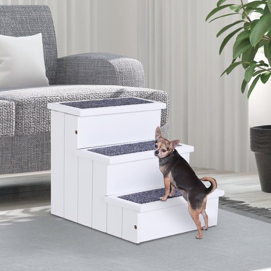 4-Step Wooden Carpeted Non-Slip Pet Stairs Ramp for Cats and Small Dogs - White