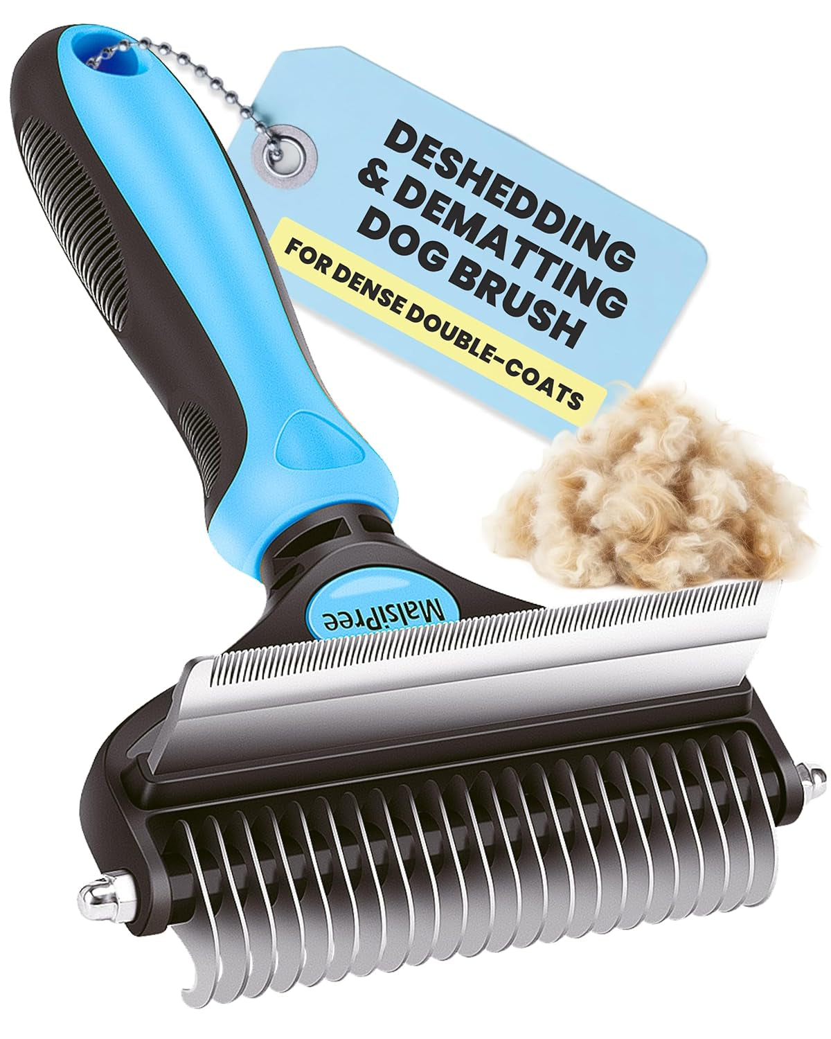 Large 2-in-1 Dog Grooming Brush for Shedding - Blue Deshedding Tool with Undercoat Rake and Dematting Comb for Medium to Large Double Coated Breeds