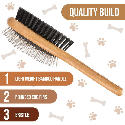 Kylepet Double-Sided Slicker Brush with Bamboo Handle for Grooming Long-Haired Dogs and Cats - Effective for Shedding, Tangles, and Dead Undercoat Removal