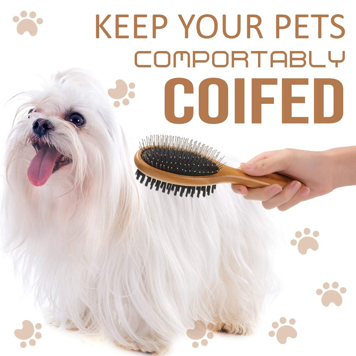 Kylepet Double-Sided Slicker Brush with Bamboo Handle for Grooming Long-Haired Dogs and Cats - Effective for Shedding, Tangles, and Dead Undercoat Removal