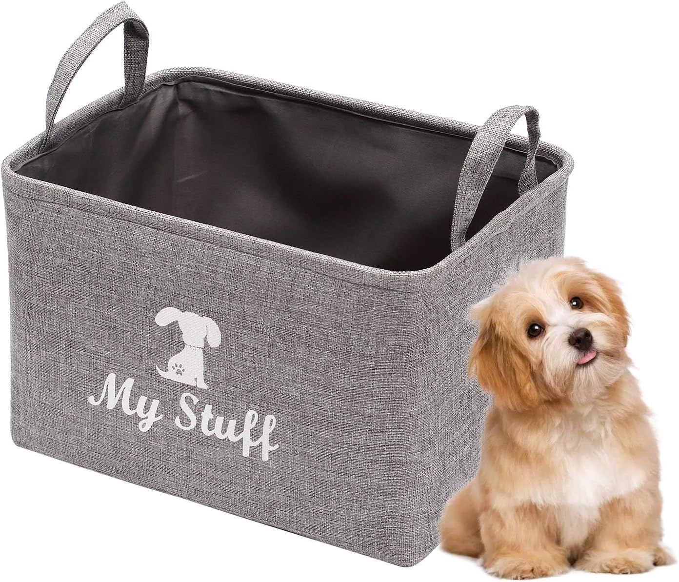 Canvas Dog Toy Storage Basket - Stylish Organizer for Dog Toys, Blankets, and Clothing - Gray