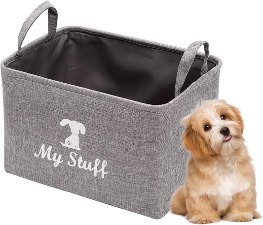 Canvas Dog Toy Storage Basket - Stylish Organizer for Dog Toys, Blankets, and Clothing - Gray